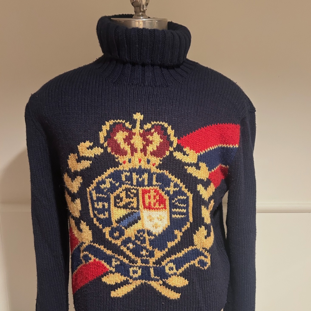 Polo Ralph Laure Hand Knit Retro Turtle Neck Crest Sweater